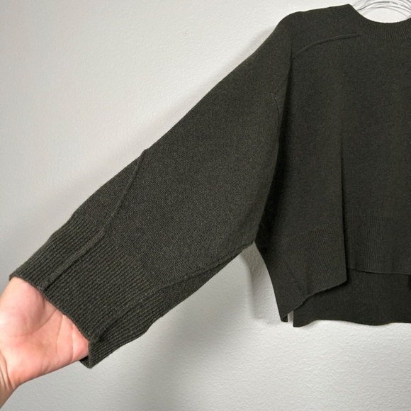 Rag & Bone women size M Bridget pullover sweater dark green wool blend back slit - Picture 4 of 12